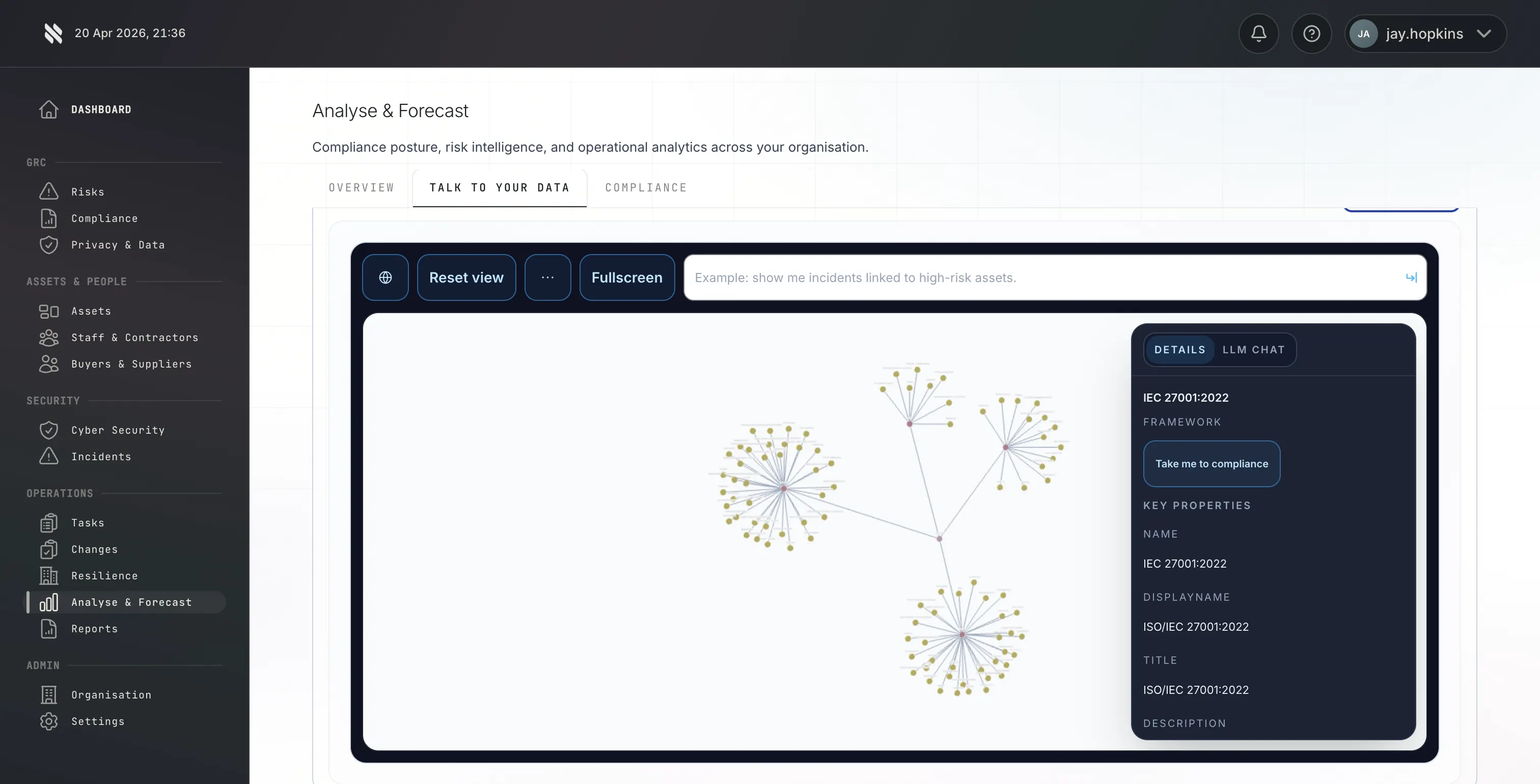 Fig platform natural-language query exploring CSM v4 control evidence across the in-scope estate