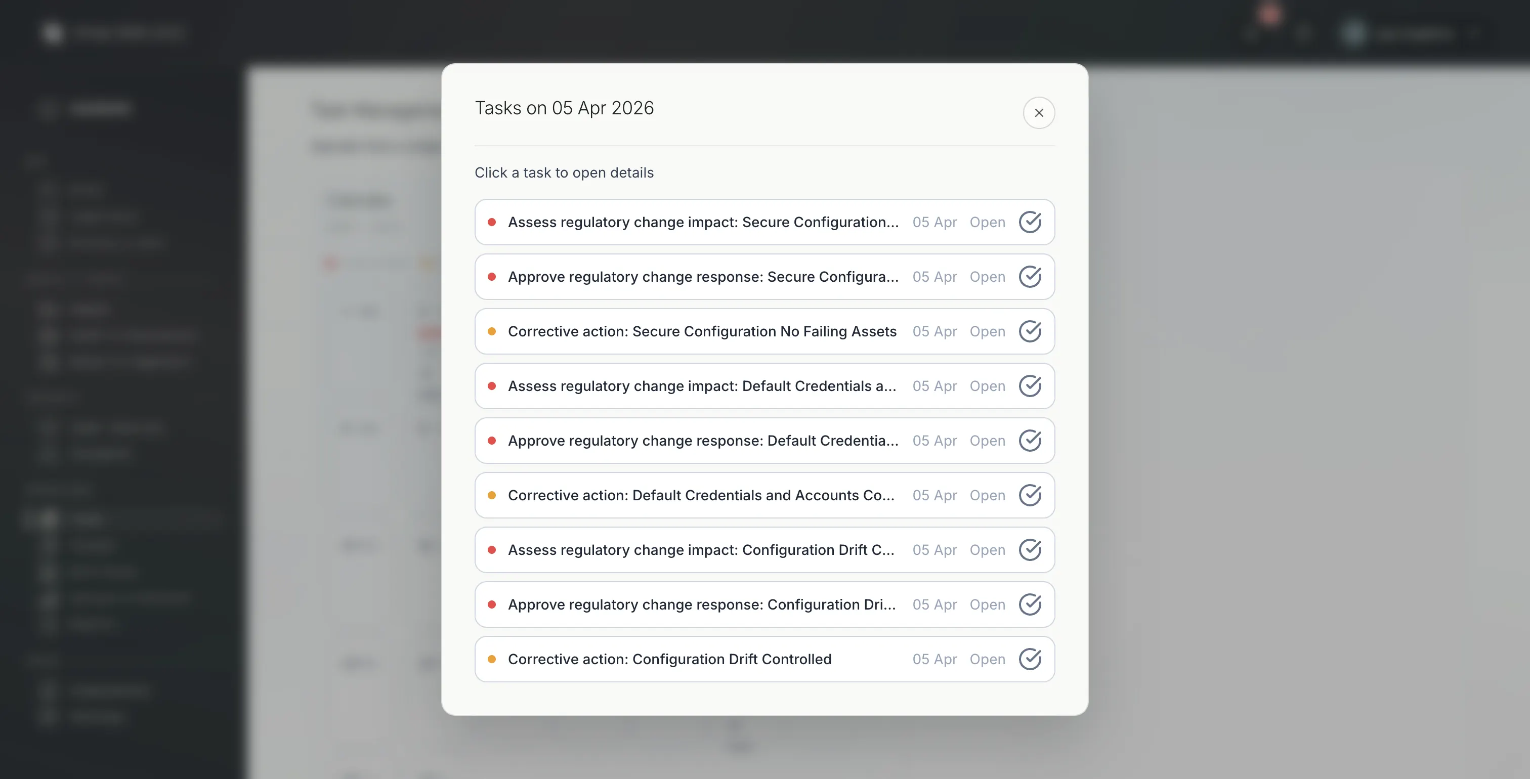 Fig platform task board tracking DCC evidence preparation and remediation across the Level 0 and Level 1 certification timeline
